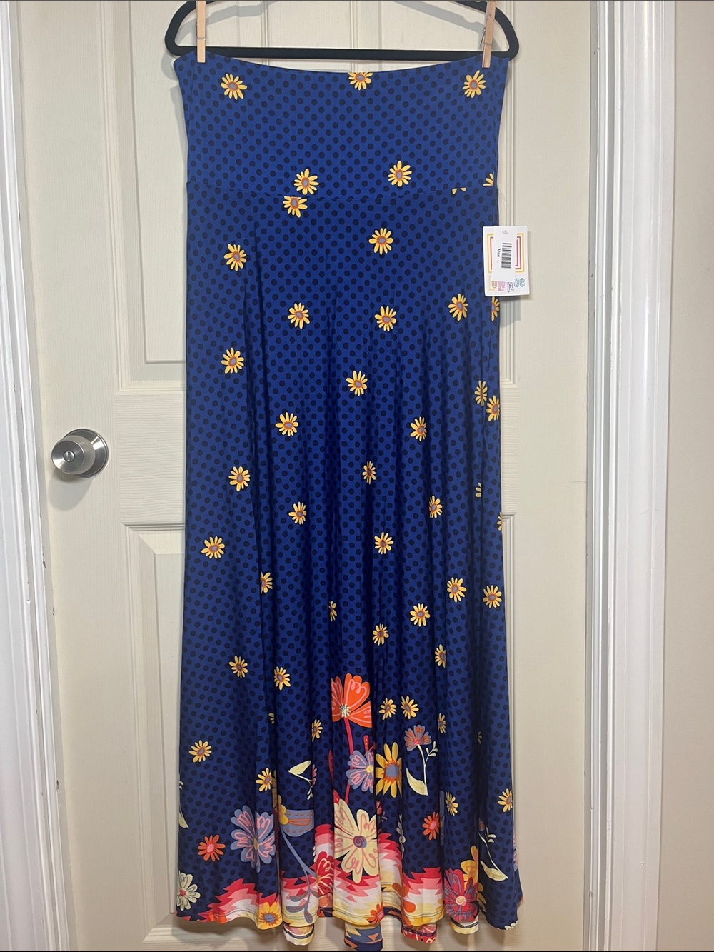LuLaRoe Royal Blue Maxi Skirt with Yellow Floral Accents